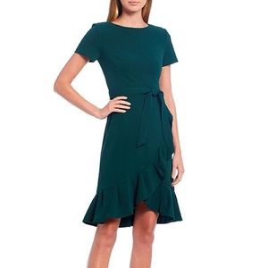 Calvin Klein Ruffle Tulip Hem Belted Dress Emerald Green